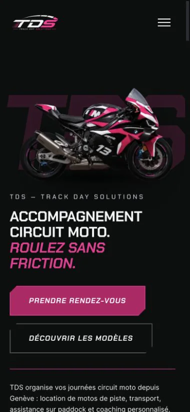 Version mobile du site Track Day Solutions